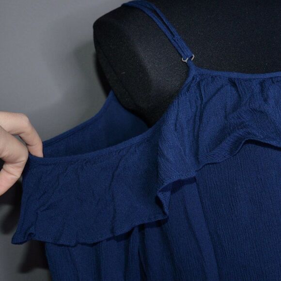 WAYF Navy Blue Open Shoulder Shift Dress Sz M - Picture 6 of 6